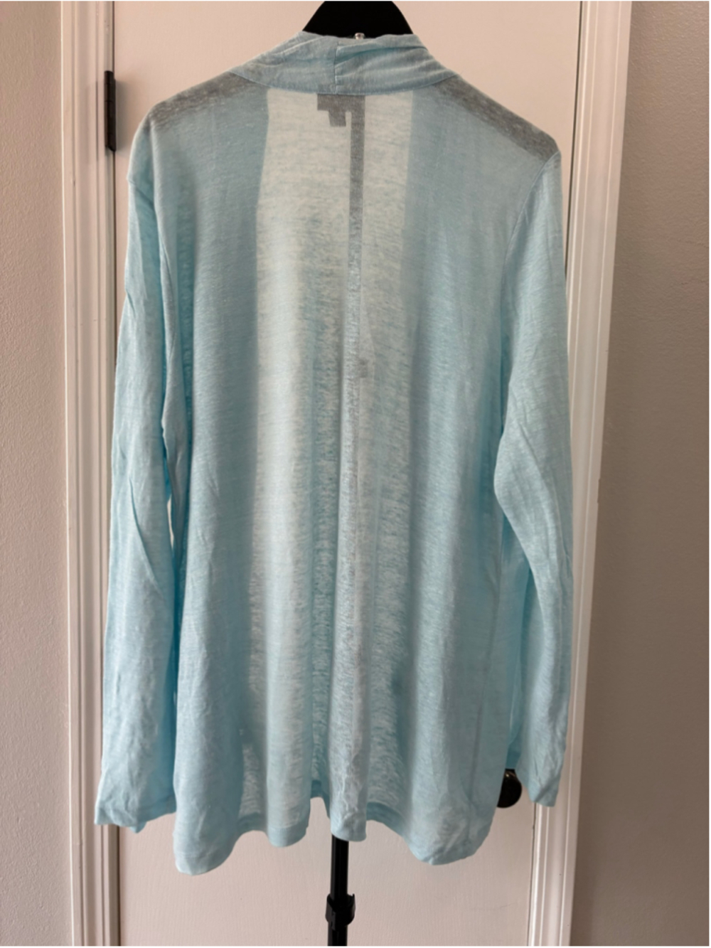 J. Jill 100% Linen Open Front Cardigan Sweater XL Aqua Blue Tie Hem Light - Picture 5 of 11
